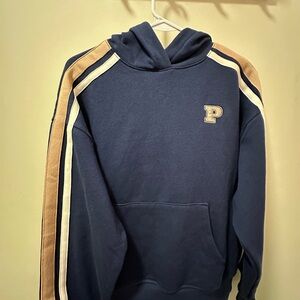 Pink- Navy Blue Hoodie with Tan Stripes